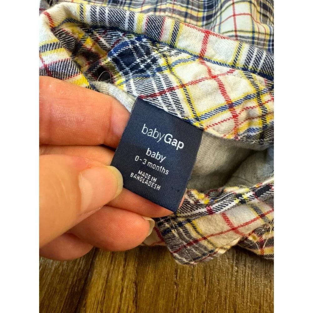 Vintage Baby Gap 0/3 Months Plaid Romper Jersey Lined Coverall Outfit Button Up‎